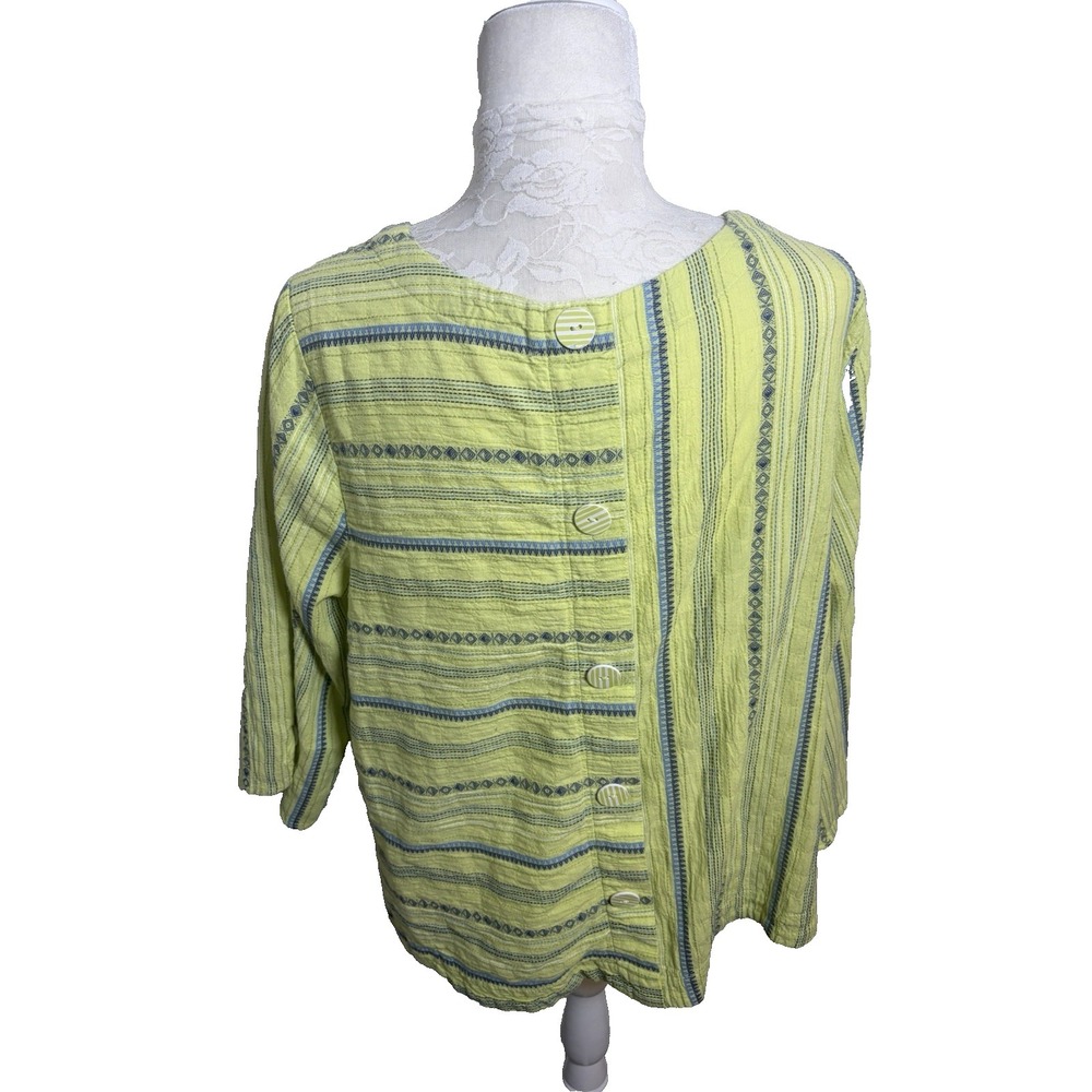 Habitat Clothing Lime Green Cotton Tunic Top~L~3/4 Sleeve Button Back Lagenlook - Picture 5 of 15